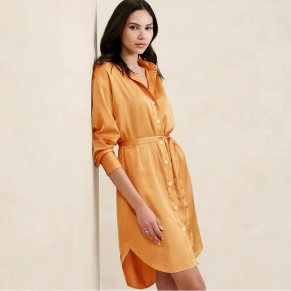 NWT BANANA REPUBLIC SATIN MINI SHIRTDRESS - Picture 2 of 3